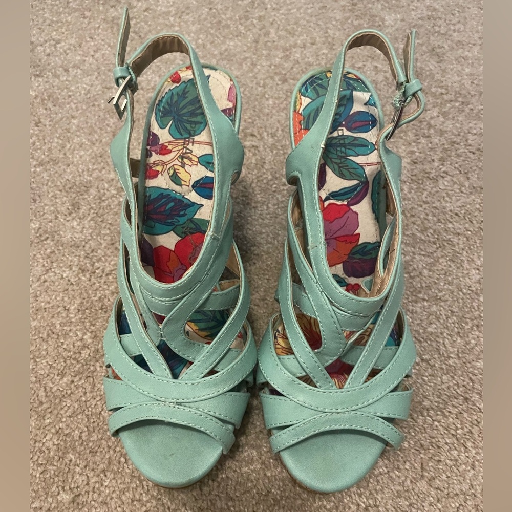 High heeled wedge sandals